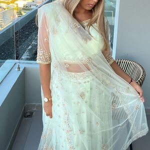 Light Mint and Gold Lehenga - Small